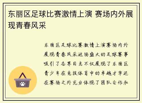 东丽区足球比赛激情上演 赛场内外展现青春风采